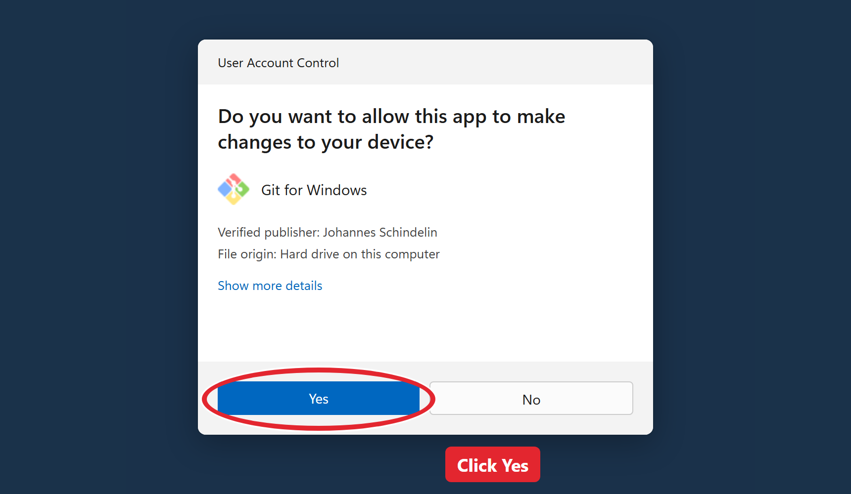 The allow changes box with Yes highlighted